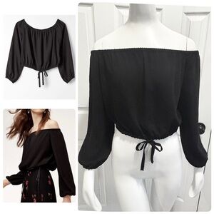 Wilfred Aritzia Eleanora Off the Shoulder Cropped Blouse Black Top Sz XS X-Small